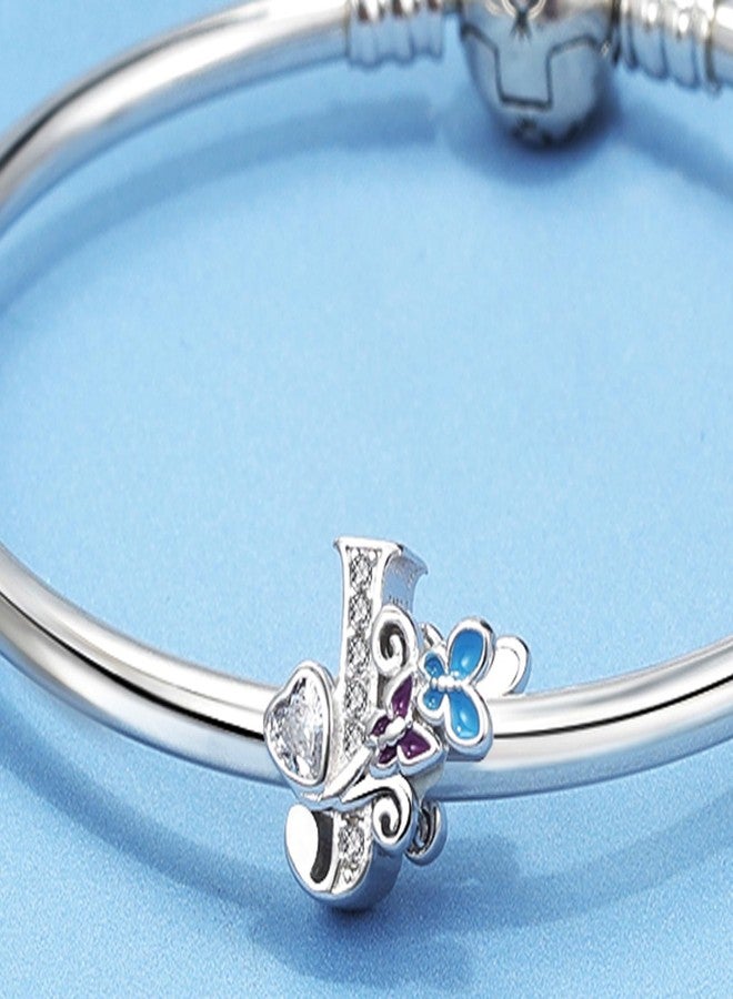 SHBOAZED S925 Sterling Silver Butterfly Initial Letter Charms Fit for Pandora Charms Bracelets and Necklace Alphabet Bead Charms Jewelry Gifts for Women J - Image 2
